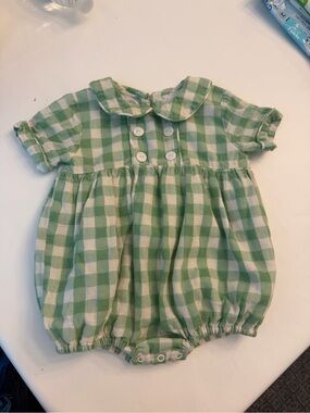 Green and White Gingham Bubble Romper